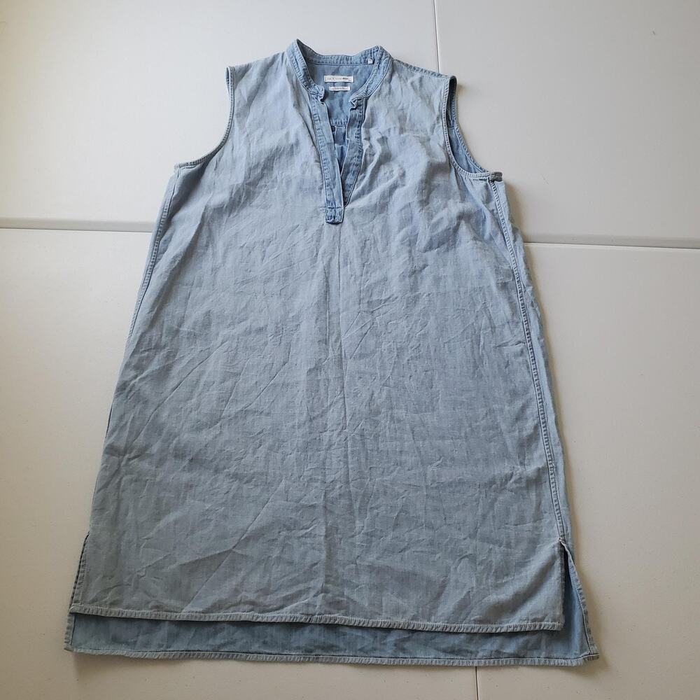 Rag & Bone/JEAN Dress Womens Large Blue Chambray Sleeveless V Neck Shirt Casual
